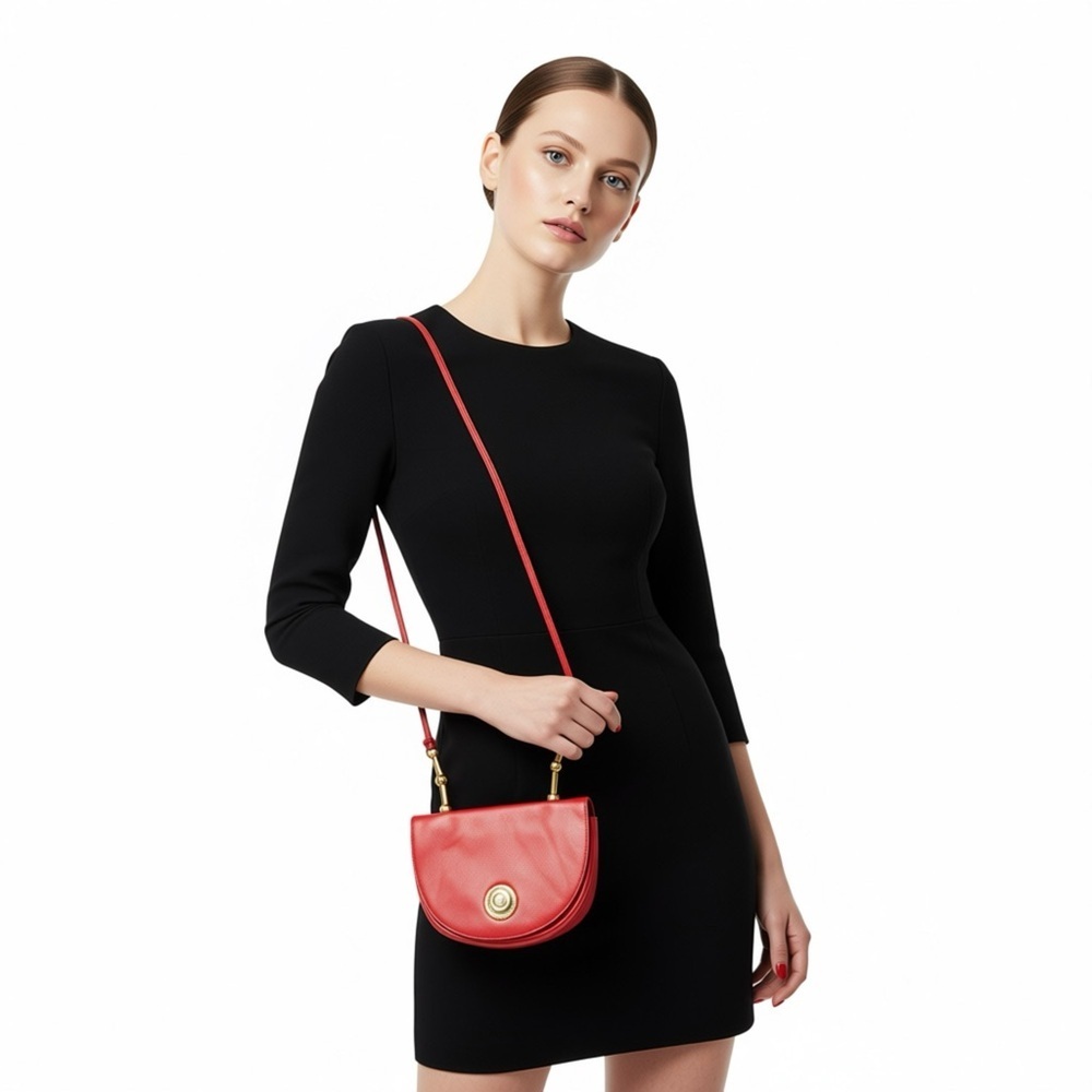 PANTERA RED LEATHER SATCHEL SHOULDER BAG GOLD BEAD ACCENT WOMAN